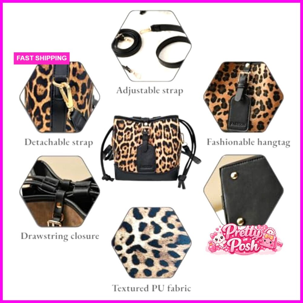 Small Pu Leather Drawstring Crossbody Bucket Bag … - image 6